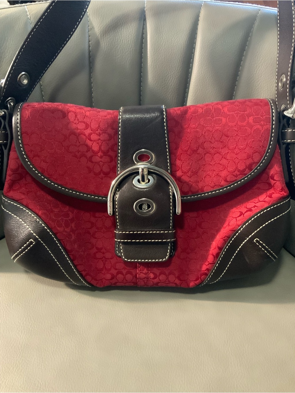 Vintage Coach Red Signature C Jacquard Soho Small Flap Shoulder Bag
